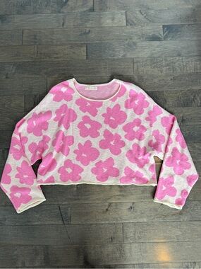Pink Floral Cropped Sweater size small